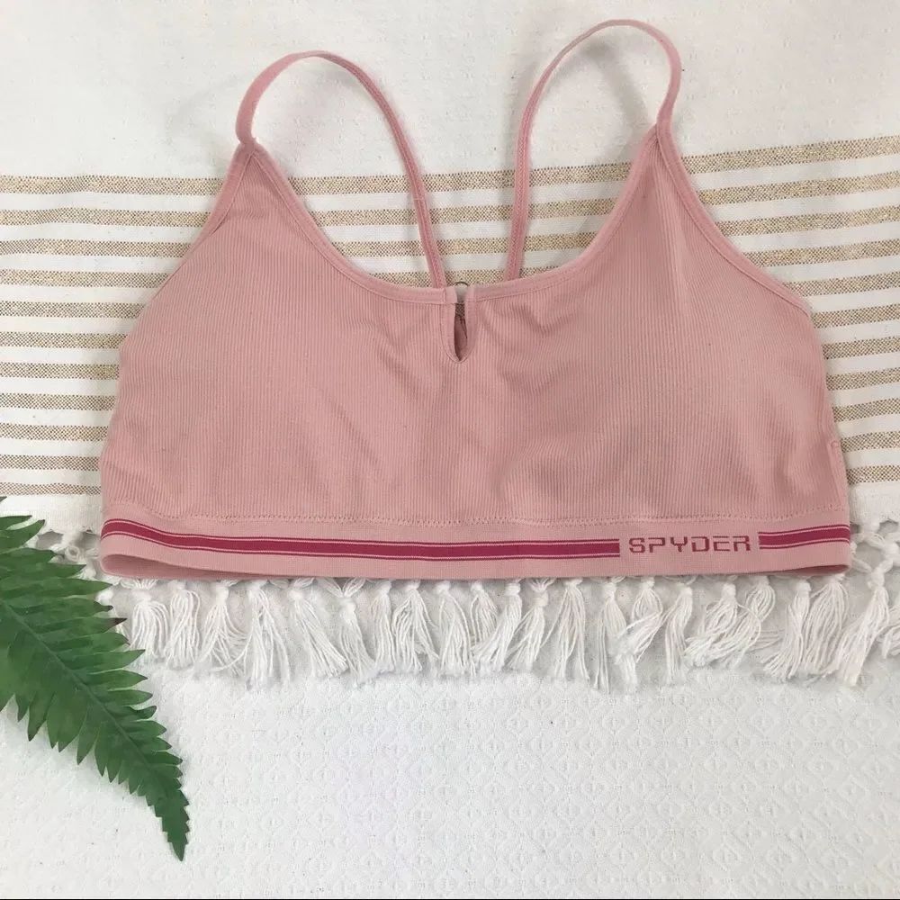Spyder Pink Ribbed Padded Stretch Sports Bra
